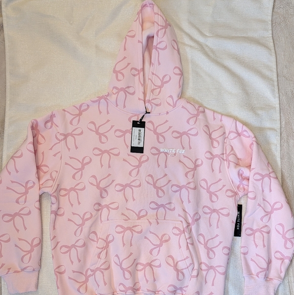 White Fox Boutique Oversized Printed Pink Posy Bow Hoodie - Picture 2 of 5